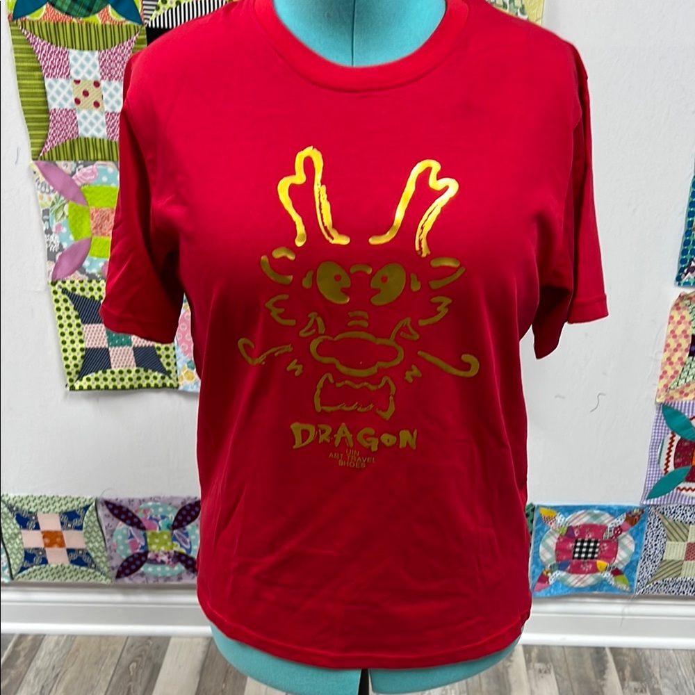 UIN Red Tee with Gold Dragon Design